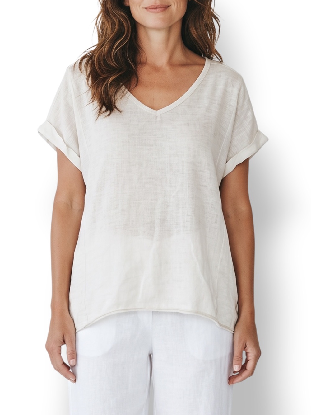 4/$20 Kaktus Made in Italy Linen Cotton Oversized V-Neck Top Medium